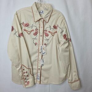 Panhandle Cowgirl Rodeo Retro Pearl Snap Long Sleeves Floral Embroidered Large